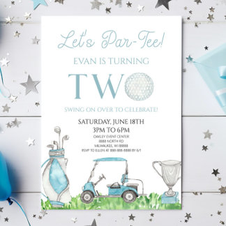 Let's Par-T-Shirt Blue Golf 2. Geburtstag Party Einladung