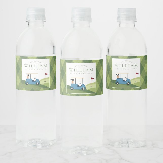 Let's Par T-Shirt Golf Raute Muster ersten Geburts Wasserflaschenetikett (Flaschen)