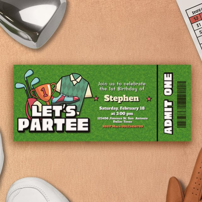 Lets Partee - Golf Birthday Ticket Invitation Einladung (Lets Partee - Golf Birthday Ticket Invitation)