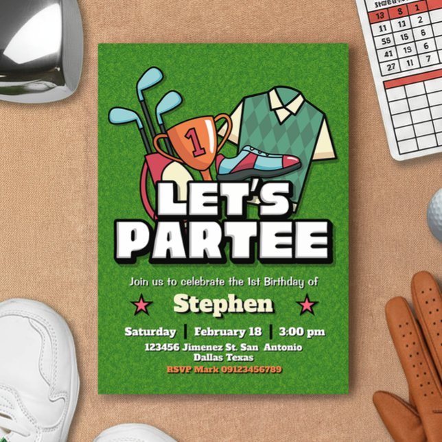 Lets Partee - Golf Geburtstagseinladung Einladung (Lets Partee - Golf Birthday Invitation)