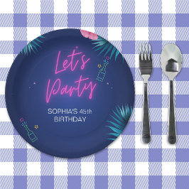 Let's Party - Birthday woman with neon theme Pappteller