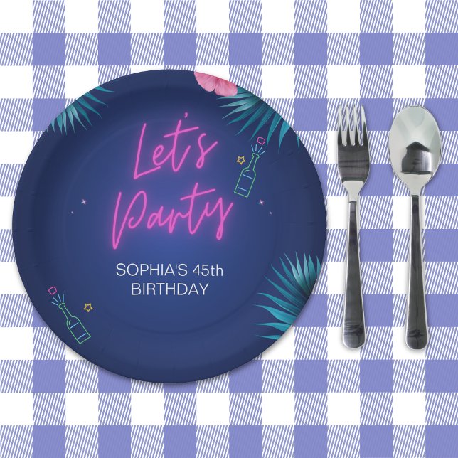 Let's Party - Birthday woman with neon theme Pappteller (Von Creator hochgeladen)