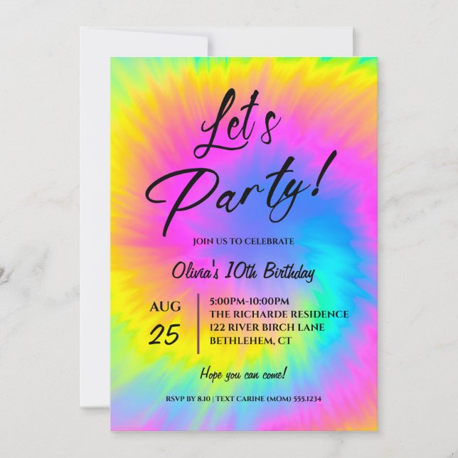 Let's Party  Colorful Tie Dye birthday  Einladung (Vorderseite)
