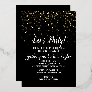 Let's Party Gold Confetti   Black Anniversary Gold Folieneinladung