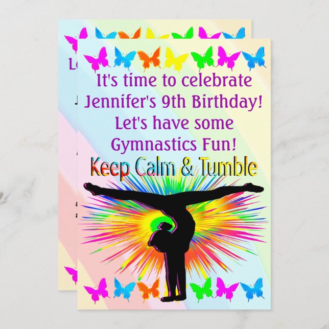 LET'S PARTY GYMNASTICS INVITATION EINLADUNG (Vorne/Hinten)