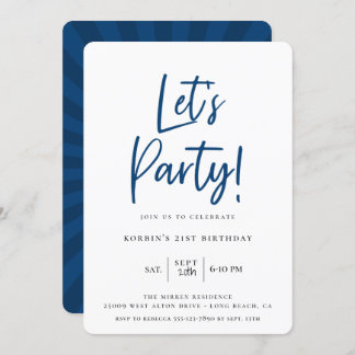 Let's Party Modern Blue Script Geburtstag Einladung