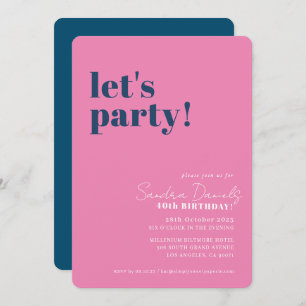 LETs PARTY moderne minimale Geburtstagsnavy pink Einladung
