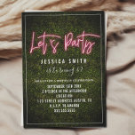Let's Party Neon Boxwood Birthday Einladung<br><div class="desc">Pink neon inspired "Let's Party" script over boxwood greenery background with custom white text.</div>