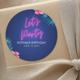 Let's Party Neon Electric Pink Birthday Woman Runder Aufkleber