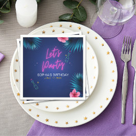 Let's Party Neon Electric Pink Birthday Woman Serviette