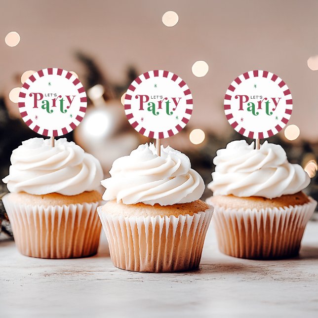 Let's Party Retro Whimsical Red and Green Runder Aufkleber (Von Creator hochgeladen)