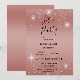 Let's Party Rose Gold Glitzer & Glitzern Geburtsta Einladung