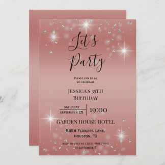 Let's Party Rose Gold Glitzer & Glitzern Geburtsta Einladung