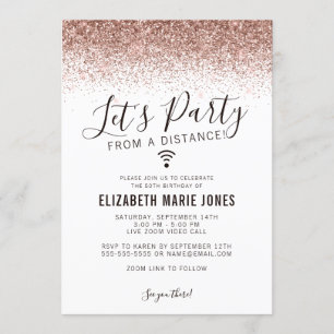 Let's Party Rose Gold Glitzer Virtual Geburtstag Einladung