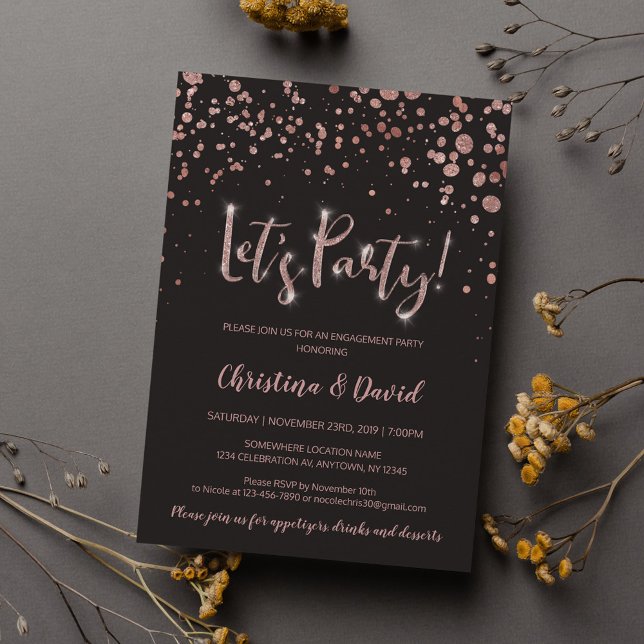 "Let's Party" Rose Gold Gray Elegante Verlobung Einladung (Von Creator hochgeladen)