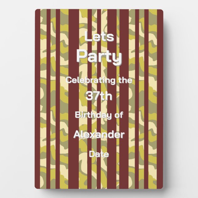 Lets Party Rustic Stipe Adult Any Age Birthday Fotoplatte (Vorderseite)