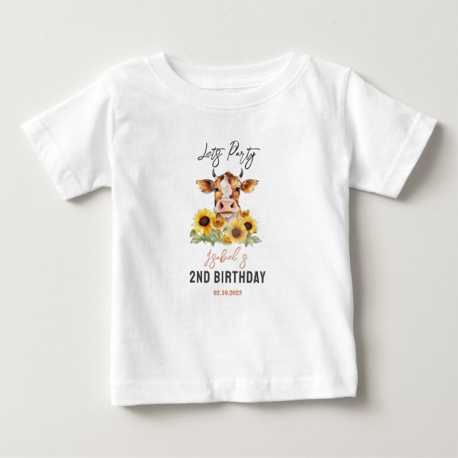 Let's Party Till the Cows Come Home 2nd Birthday Baby T-shirt (Vorderseite)