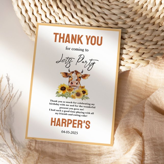 Let's Party Till the Cows Come Home 2nd Birthday Dankeskarte (Let's Party Till the Cows Come Home 2nd Birthday Thank You Card)