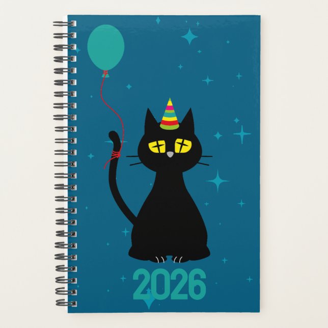 LET'S PARTY! - Tipsy Black Cat Planner Planer (Vorderseite)
