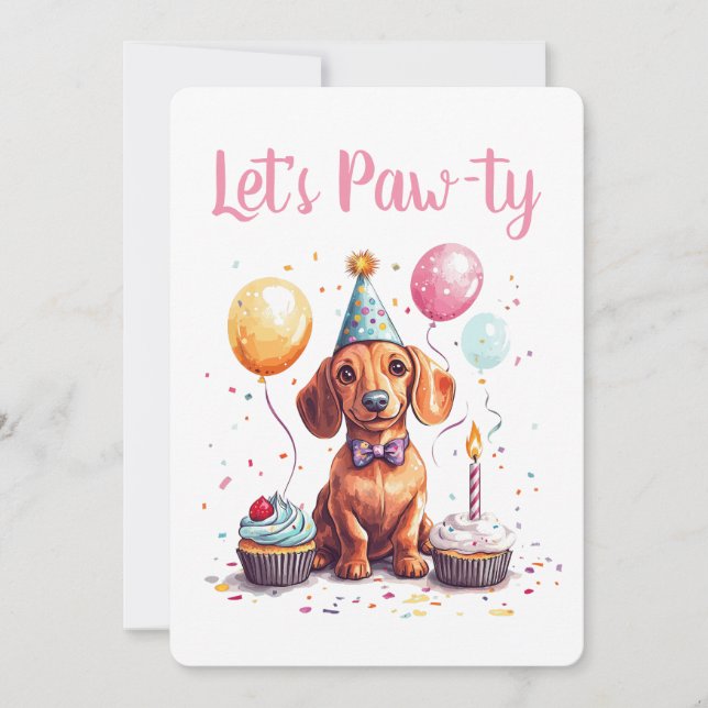 Let's Pawty Birthday Dachshund Dogs Einladung (Vorderseite)