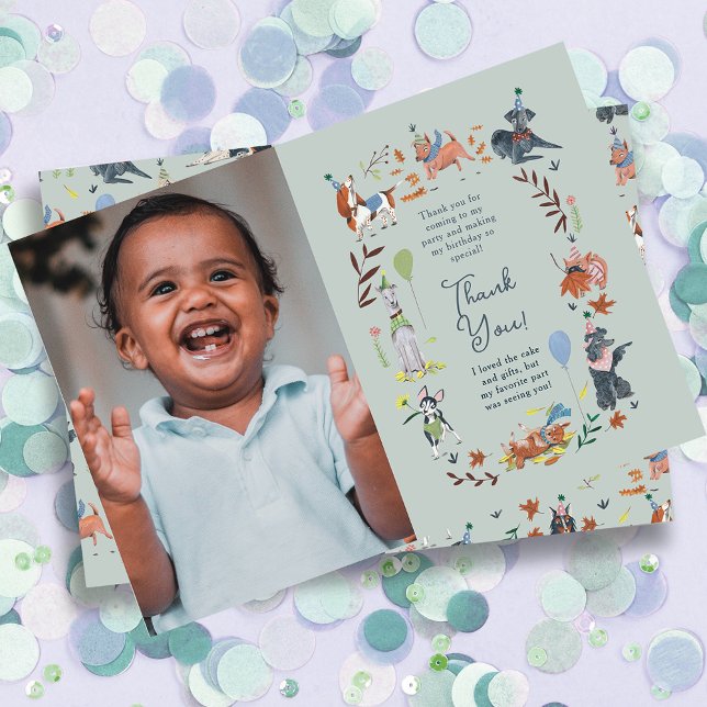 Lets Pawty Blue Dog Puppy Birthday Party Dankeskarte (Lets Pawty Blue Dog Puppy Birthday Party Thank You Card)