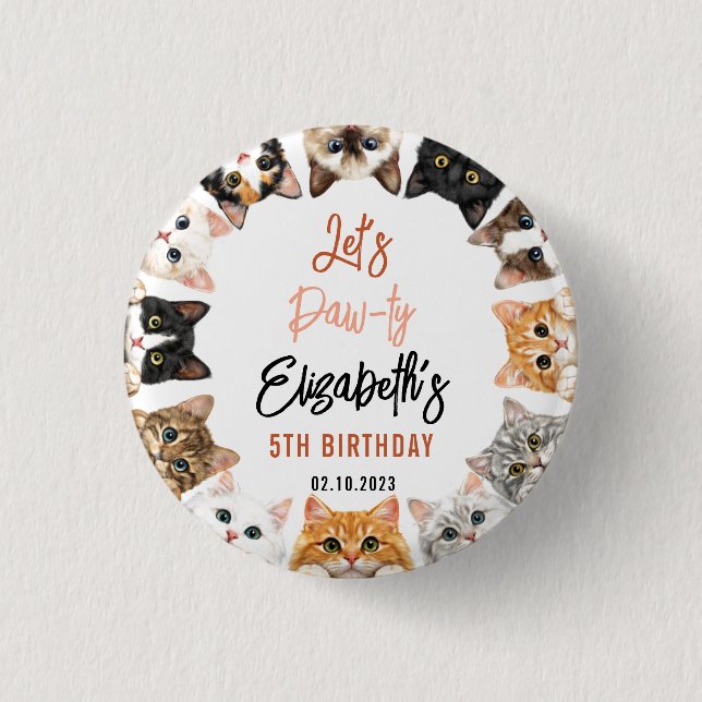 Let's Pawty Cat 5th Birthday | Custom Birthday Kid Button (Vorderseite)
