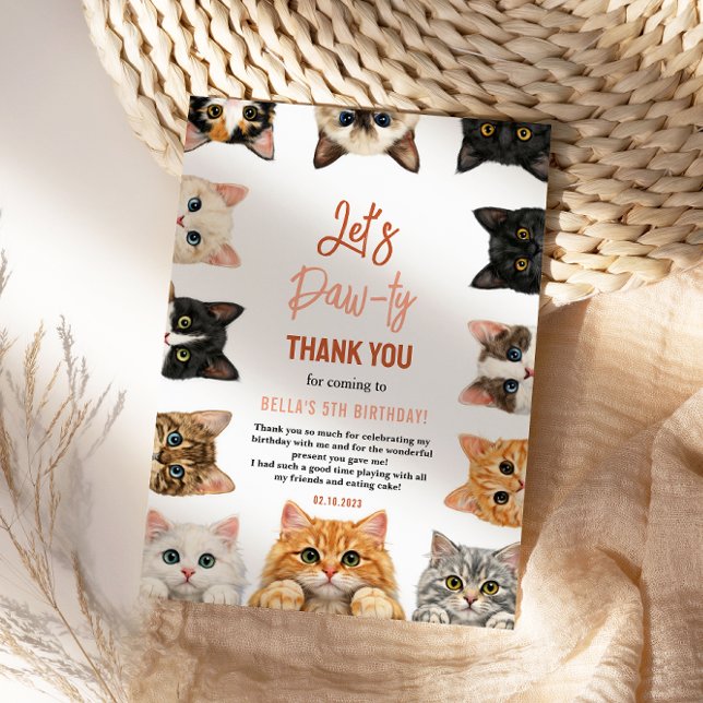 Let's Pawty Cat 5th Birthday | Custom Birthday Kid Dankeskarte (Let's Pawty Cat 5th Birthday | Custom Birthday Kid Thank You Card
)