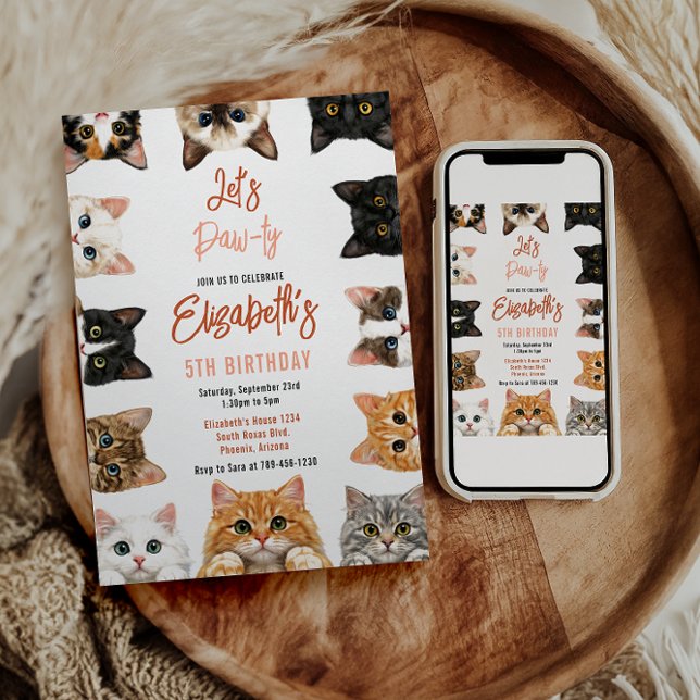 Let's Pawty Cat 5th Birthday | Custom Birthday Kid Einladung (Let's Pawty Cat 5th Birthday | Birthday Kid Invitation
)