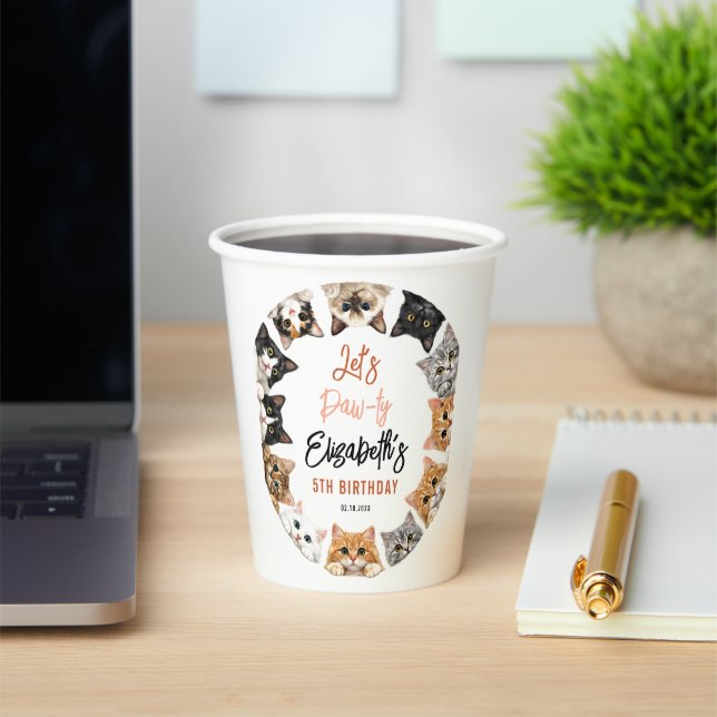 Let's Pawty Cat 5th Birthday | Custom Birthday Kid Pappbecher (InSitu)