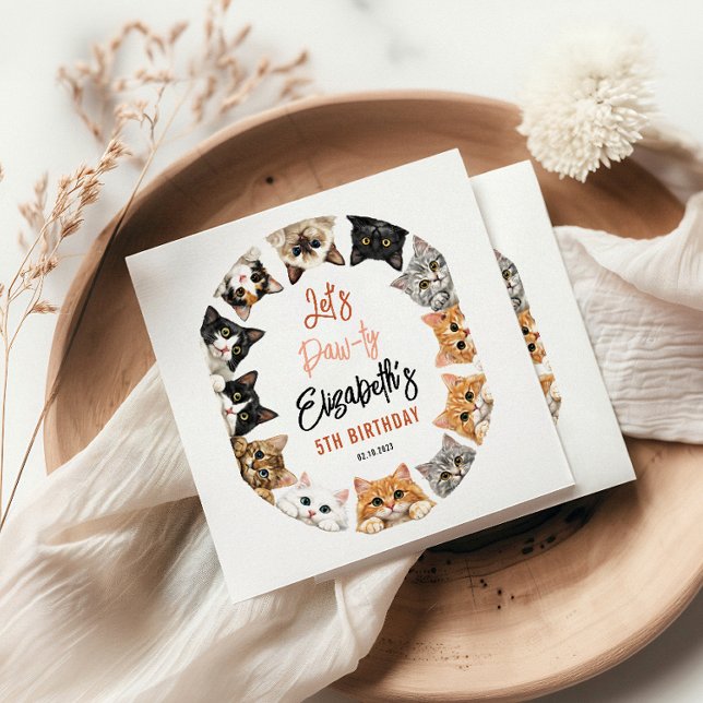 Let's Pawty Cat 5th Birthday | Custom Birthday Kid Serviette (Let's Pawty Cat 5th Birthday | Custom Birthday Kid Napkins
)