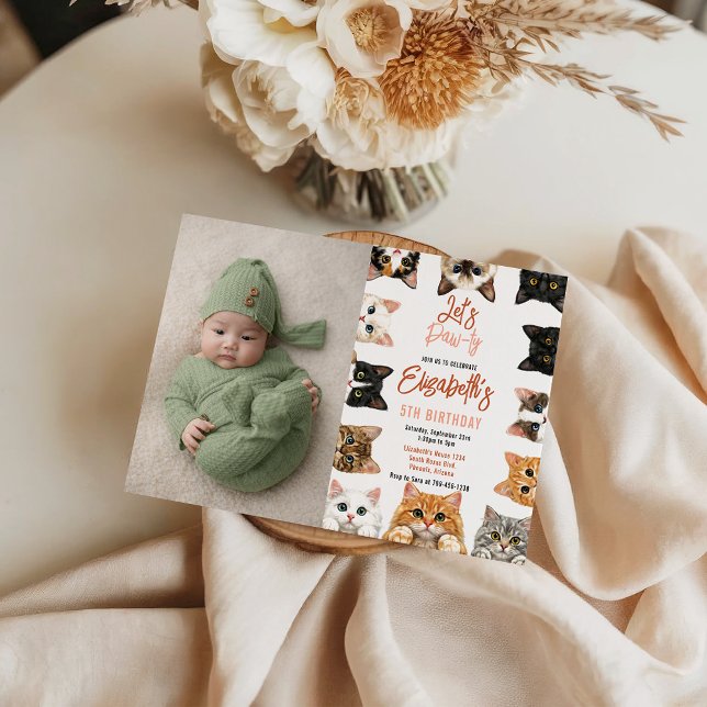 Let's Pawty Cat 5th Birthday | photo Birthday Kid Einladung (Let's Pawty Cat 5th Birthday | photo Birthday Kid Invitation
)