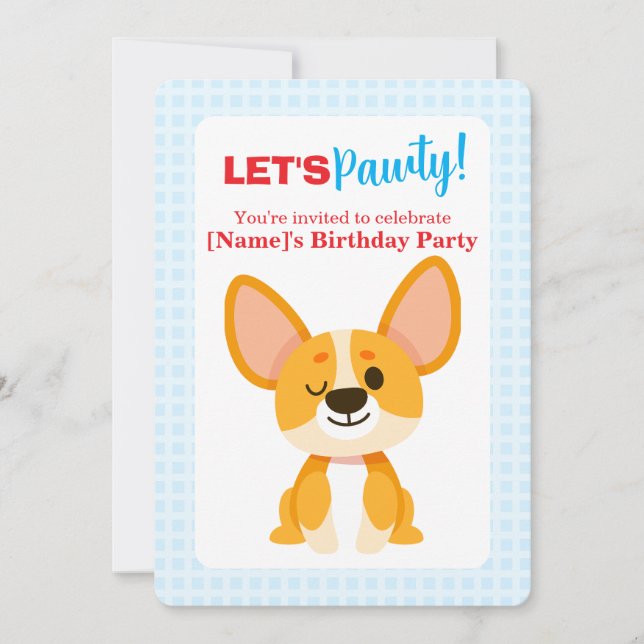Let's Pawty Corgi Birthday Einladung (Vorderseite)