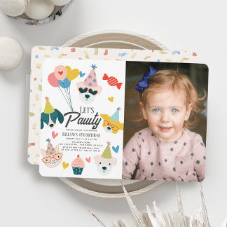 Let's Pawty Dogs & Cat Balloons Geburtstag Foto Einladung