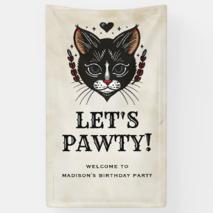 Let's Pawty Kitten Cat Rockabilly Geburtstag Willk Banner