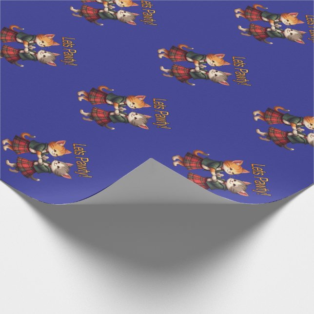 Lets Pawty Orange Cats Dancing Ceilidh Celebration Geschenkpapier (Ecke)
