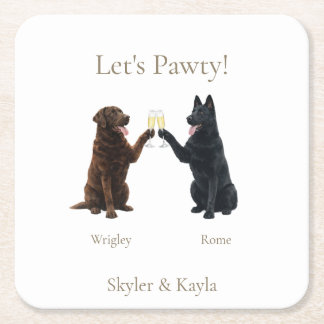 Let's Pawty! Personalized 2 Pets Toasting Wedding Rechteckiger Pappuntersetzer
