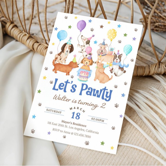 Let's Pawty Puppy Dog Birthday Invitation for Boy Einladung (Von Creator hochgeladen)