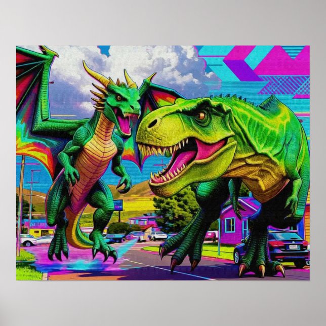 Lets Play - Green Dragon and Dinosaur Poster (Vorne)
