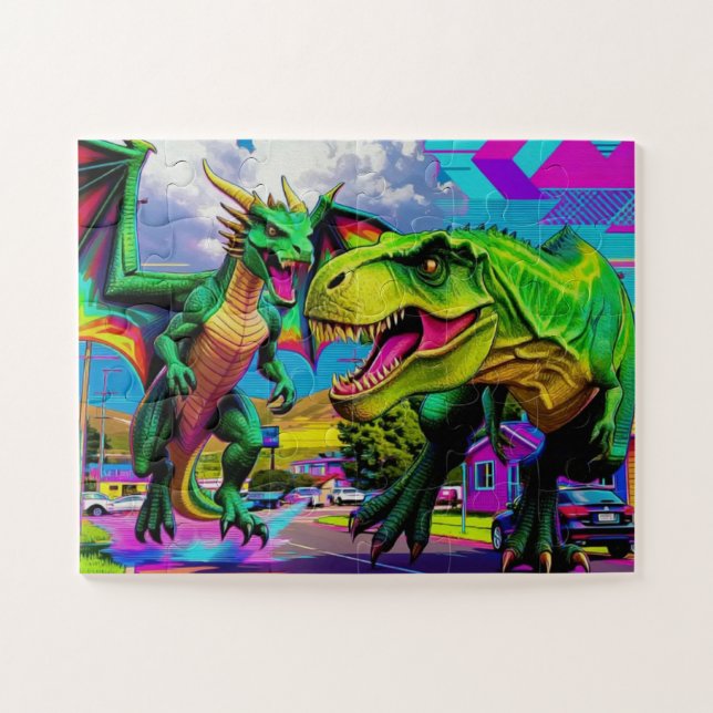 Lets Play - Green Dragon and Dinosaur Puzzle (Horizontal)