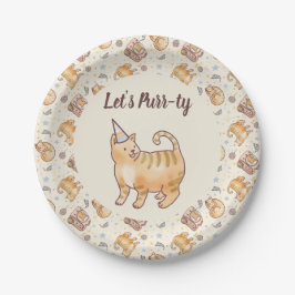 Let's Purr-ty, Fat Orange Watercolor Cat Birthday Pappteller