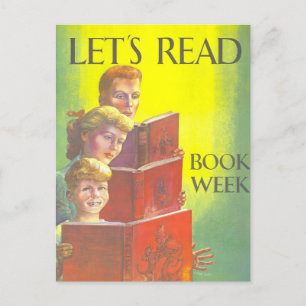 "Let's Read" Buchwoche Vintage Bibliothek Poster Postkarte