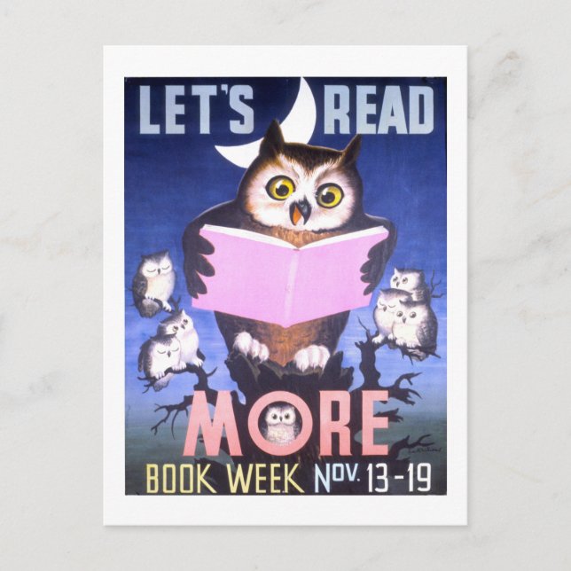 "Let's Read more" - Owl Book Week Postkarte (Vorderseite)