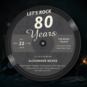 Let's Rock 80 Years Vintag LP Music 80. Geburtstag Einladung