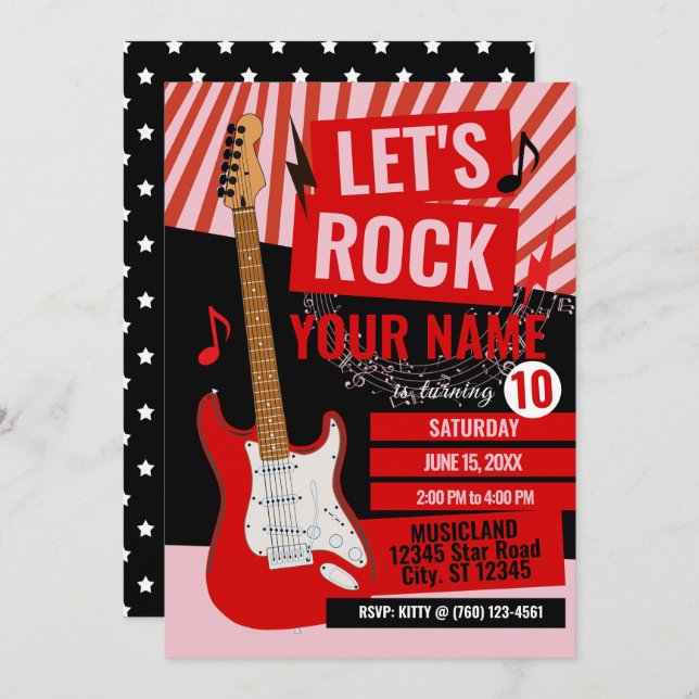 Let's Rock Birthday Invitation Einladung (Vorne/Hinten)