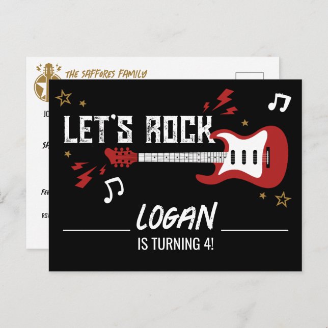 "Let's Rock Birthday Music Band Einladung Postcard Postkarte (Vorne/Hinten)