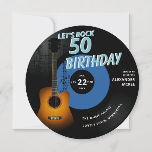 Let's Rock Guitar Musiknotens Blue 50. Geburtstag Einladung