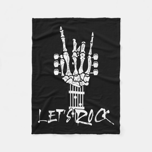 Lets Rock On Halloween Rock And Roll Skeleton Hand Fleecedecke (Vorderseite)
