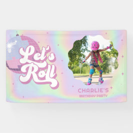 Let's Roll Fun Retro Roller Skating Girls Birthday Banner