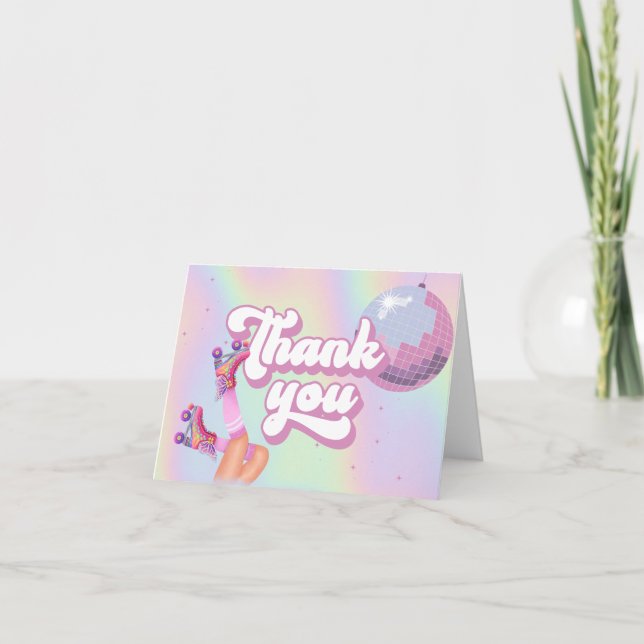 Let's Roll Fun Retro Roller Skating Girls Birthday Dankeskarte (Vorderseite)