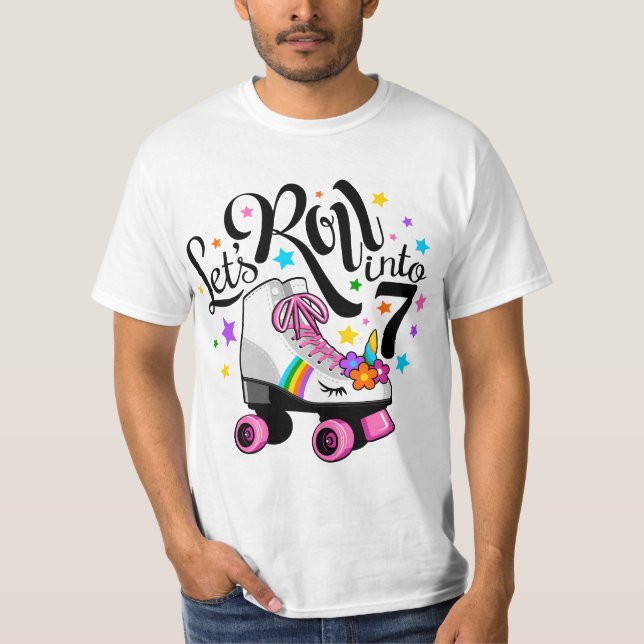 Lets roll into 7 Birthday. Unicorn, Roller skate  T-Shirt (Vorderseite)